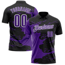 Загрузить изображение в средство просмотра галереи, Custom Black Purple-White 3D Bowling Splash Ink Performance Polo Shirt
