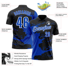 Laden Sie das Bild in den Galerie-Viewer, Custom Black Thunder Blue-White 3D Bowling Splash Ink Performance Polo Shirt
