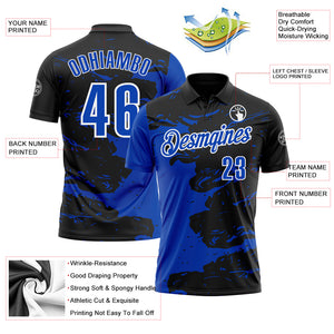 Custom Black Thunder Blue-White 3D Bowling Splash Ink Performance Polo Shirt