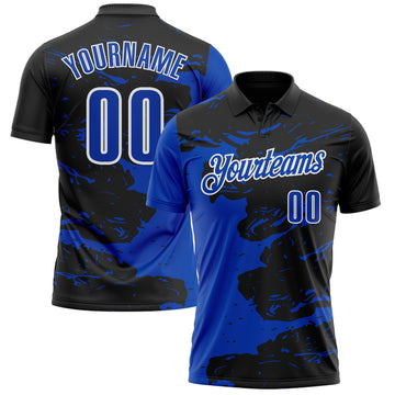 Custom Black Thunder Blue-White 3D Bowling Splash Ink Performance Polo Shirt