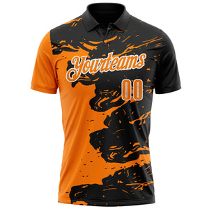 Custom Black Bay Orange-White 3D Bowling Splash Ink Performance Polo Shirt