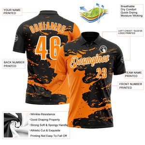 Custom Black Bay Orange-White 3D Bowling Splash Ink Performance Polo Shirt