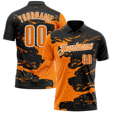 Laden Sie das Bild in den Galerie-Viewer, Custom Black Bay Orange-White 3D Bowling Splash Ink Performance Polo Shirt
