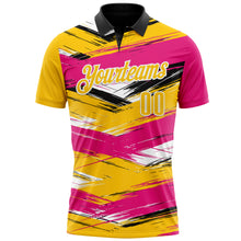 Загрузить изображение в средство просмотра галереи, Custom Hot Pink Yellow-Black 3D Bowling Abstract Grunge Art Performance Polo Shirt
