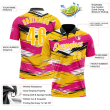 Загрузить изображение в средство просмотра галереи, Custom Hot Pink Yellow-Black 3D Bowling Abstract Grunge Art Performance Polo Shirt
