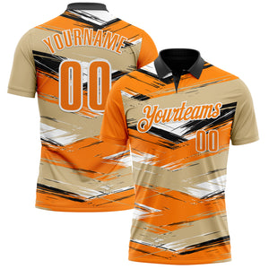 Custom Vegas Gold Bay Orange-Black 3D Bowling Abstract Grunge Art Performance Polo Shirt