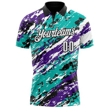 Laden Sie das Bild in den Galerie-Viewer, Custom Black Purple-Aqua 3D Bowling Abstract Grunge Art Performance Polo Shirt
