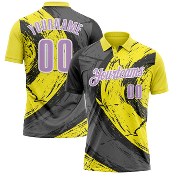 Custom Light Yellow Light Purple-Steel Gray 3D Bowling Splash Ink Performance Polo Shirt