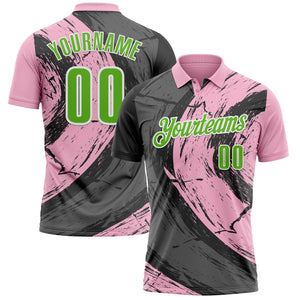 Custom Light Pink Aurora Green-Steel Gray 3D Bowling Splash Ink Performance Polo Shirt