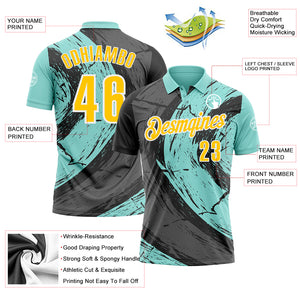 Custom Ice Blue Yellow-Steel Gray 3D Bowling Splash Ink Performance Polo Shirt