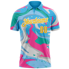 Load image into Gallery viewer, Custom Sky Blue Yellow Pink-Aqua 3D Bowling Splash Ink Performance Polo Shirt
