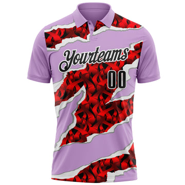 Custom Light Purple Black-Red 3D Bowling Torn Paper Style Performance Polo Shirt