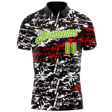 Load image into Gallery viewer, Custom Black Neon Green-Red 3D Bowling Abstract Grunge Art Performance Polo Shirt
