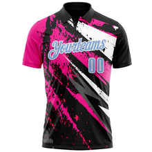 Загрузить изображение в средство просмотра галереи, Custom Black Light Blue-Pink 3D Bowling Splash Ink Performance Polo Shirt
