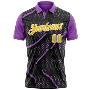 Custom Black Yellow-Medium Purple 3D Bowling Dot Performance Polo Shirt