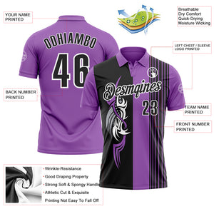 Custom Medium Purple Black-White 3D Bowling Tattoos Performance Polo Shirt