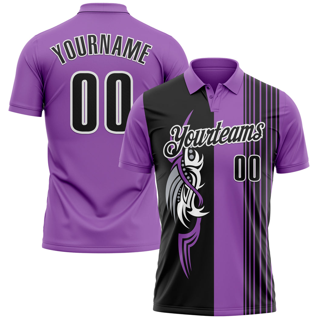 Custom Medium Purple Black-White 3D Bowling Tattoos Performance Polo Shirt