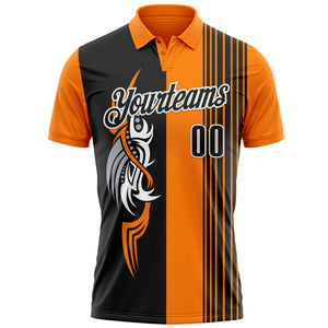 Custom Bay Orange Black-White 3D Bowling Tattoos Performance Polo Shirt