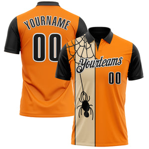 Custom Bay Orange Black-City Cream 3D Bowling Spider Performance Polo Shirt