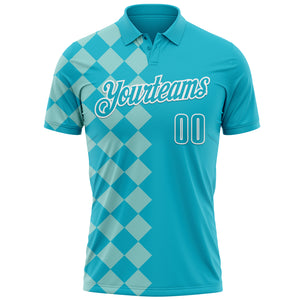 Custom Lakes Blue Ice Blue-White 3D Bowling Geometric Square Shape Performance Polo Shirt