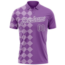 Laden Sie das Bild in den Galerie-Viewer, Custom Medium Purple Light Purple-White 3D Bowling Geometric Square Shape Performance Polo Shirt
