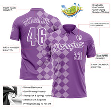 Laden Sie das Bild in den Galerie-Viewer, Custom Medium Purple Light Purple-White 3D Bowling Geometric Square Shape Performance Polo Shirt
