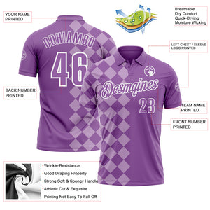 Custom Medium Purple Light Purple-White 3D Bowling Geometric Square Shape Performance Polo Shirt