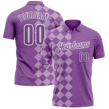 Laden Sie das Bild in den Galerie-Viewer, Custom Medium Purple Light Purple-White 3D Bowling Geometric Square Shape Performance Polo Shirt
