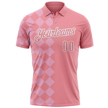 Загрузить изображение в средство просмотра галереи, Custom Medium Pink Light Pink-White 3D Bowling Geometric Square Shape Performance Polo Shirt
