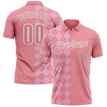 Загрузить изображение в средство просмотра галереи, Custom Medium Pink Light Pink-White 3D Bowling Geometric Square Shape Performance Polo Shirt
