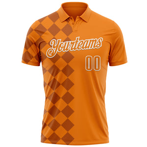 Custom Bay Orange Texas Orange-White 3D Bowling Geometric Square Shape Performance Polo Shirt