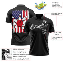 Laden Sie das Bild in den Galerie-Viewer, Custom Black White 3D Bowling American Flag Performance Polo Shirt
