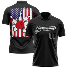 Laden Sie das Bild in den Galerie-Viewer, Custom Black White 3D Bowling American Flag Performance Polo Shirt
