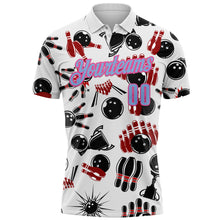 Laden Sie das Bild in den Galerie-Viewer, Custom White Light Blue-Pink 3D Bowling Performance Polo Shirt
