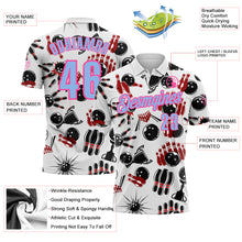 Laden Sie das Bild in den Galerie-Viewer, Custom White Light Blue-Pink 3D Bowling Performance Polo Shirt
