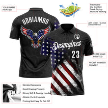 Laden Sie das Bild in den Galerie-Viewer, Custom Black White 3D Bowling American Flag Eagle Performance Polo Shirt
