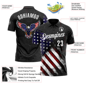 Custom Black White 3D Bowling American Flag Eagle Performance Polo Shirt