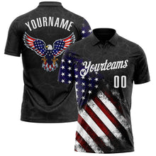 Laden Sie das Bild in den Galerie-Viewer, Custom Black White 3D Bowling American Flag Eagle Performance Polo Shirt
