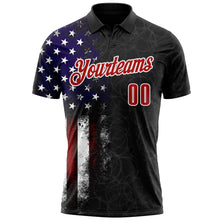 Laden Sie das Bild in den Galerie-Viewer, Custom Black Red-White 3D Bowling American Flag Performance Polo Shirt
