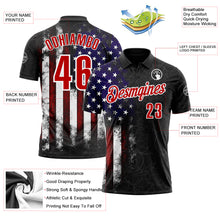 Laden Sie das Bild in den Galerie-Viewer, Custom Black Red-White 3D Bowling American Flag Performance Polo Shirt
