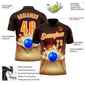 Custom Brown Bay Orange-White 3D Bowling Performance Polo Shirt