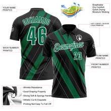 Load image into Gallery viewer, Custom Black Kelly Green-White 3D Bowling Line Shape Performance Polo Shirt
