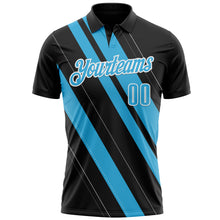 Charger l&#39;image dans la galerie, Custom Black Sky Blue-White 3D Bowling Line Shape Performance Polo Shirt
