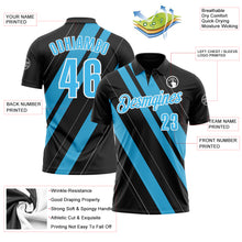 Charger l&#39;image dans la galerie, Custom Black Sky Blue-White 3D Bowling Line Shape Performance Polo Shirt
