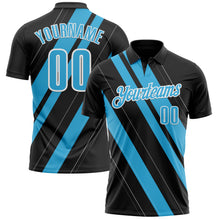 Charger l&#39;image dans la galerie, Custom Black Sky Blue-White 3D Bowling Line Shape Performance Polo Shirt
