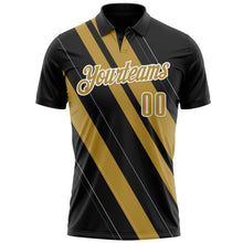 Загрузить изображение в средство просмотра галереи, Custom Black Old Gold-White 3D Bowling Line Shape Performance Polo Shirt
