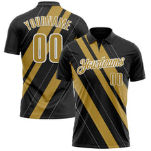 Загрузить изображение в средство просмотра галереи, Custom Black Old Gold-White 3D Bowling Line Shape Performance Polo Shirt
