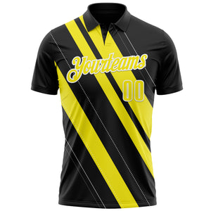 Custom Black Light Yellow-White 3D Bowling Line Shape Performance Polo Shirt