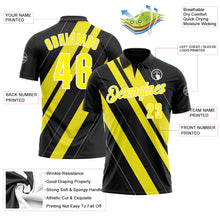 Загрузить изображение в средство просмотра галереи, Custom Black Light Yellow-White 3D Bowling Line Shape Performance Polo Shirt
