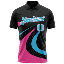 Charger l&#39;image dans la galerie, Custom Black Sky Blue-Pink 3D Bowling Geometric Shape Performance Polo Shirt
